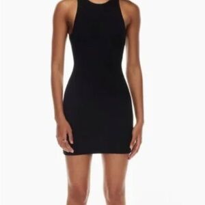 Aritzia Babaton Black Ribbed Sculpt Knit Racer Back Mini Dress vacation body con